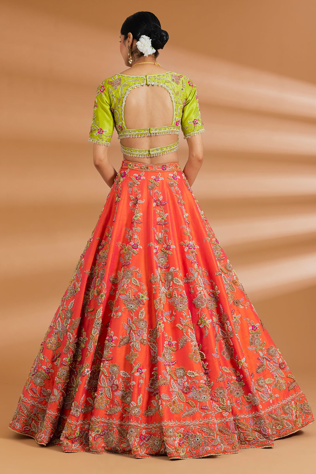 Multicolored Couture Lehenga Set - ORANGE - Lehengas - image 2