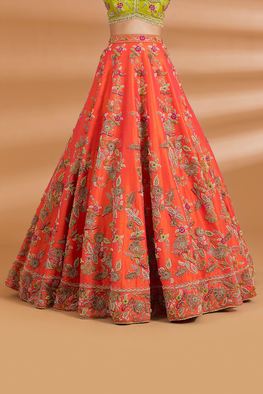 Multicolored Couture Lehenga Set - ORANGE - Lehengas - image 3