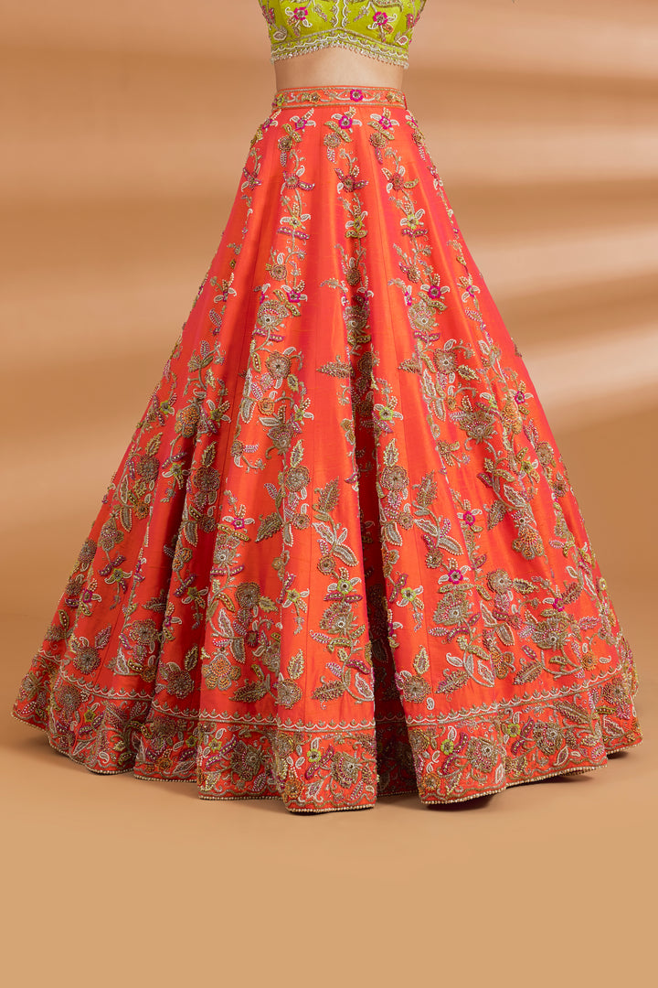 Multicolored Couture Lehenga Set - ORANGE - Lehengas - image 3
