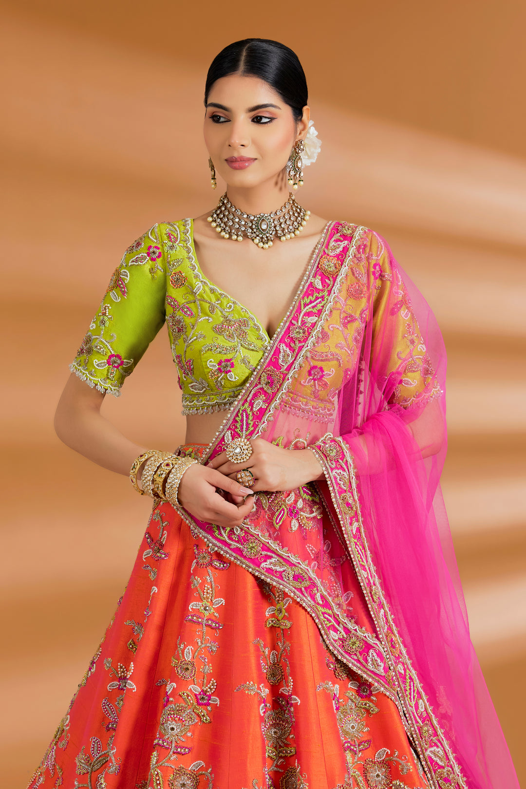 Multicolored Couture Lehenga Set - ORANGE - Lehengas - image 5