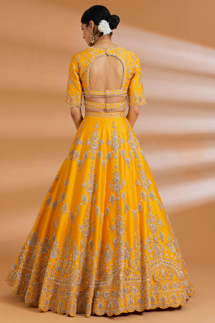 Mustard Yellow / Pink Couture Lehenga Set - MUSTARD YELLOW - Lehengas - image 2