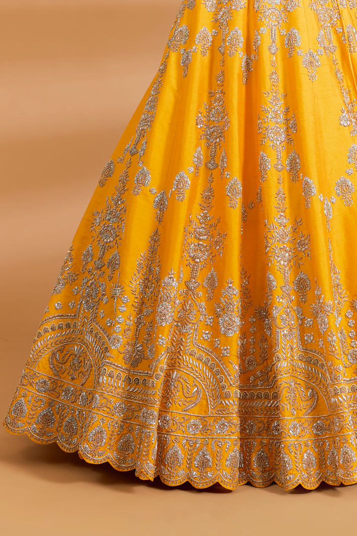 Mustard Yellow / Pink Couture Lehenga Set - MUSTARD YELLOW - Lehengas - image 4