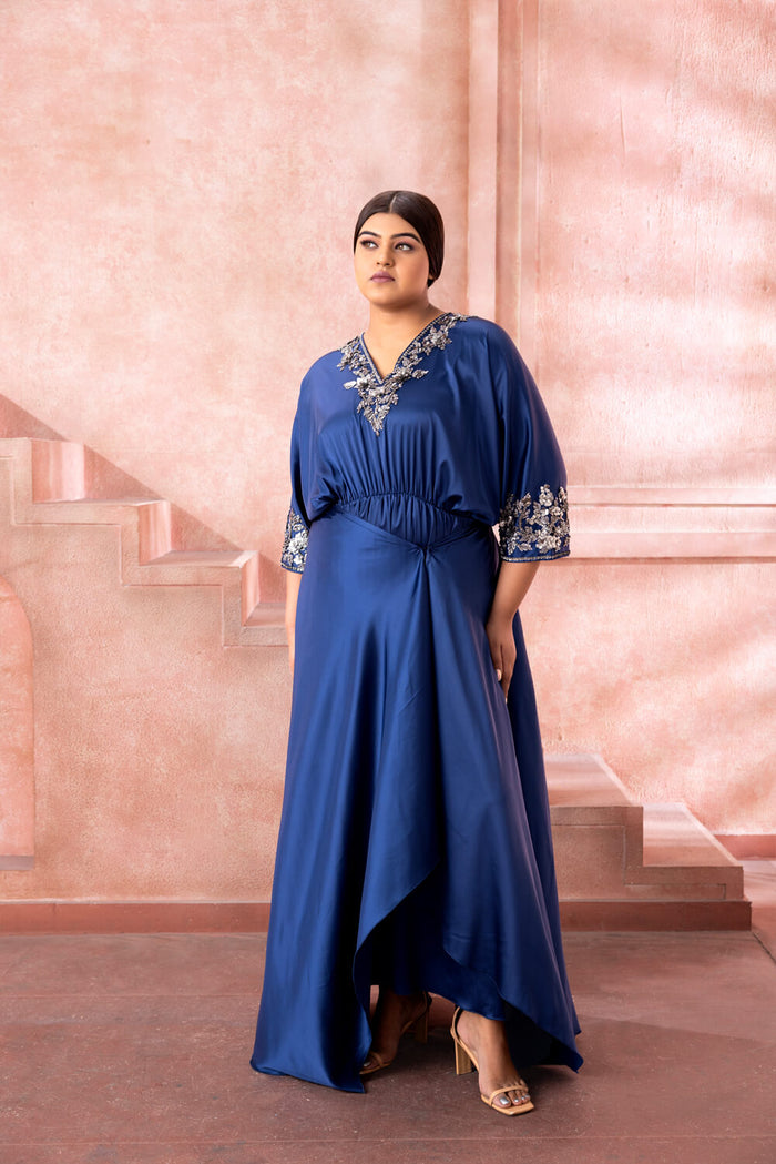 Naira- Royal Blue wrap kaftan - NSL FASHION PVT LTD