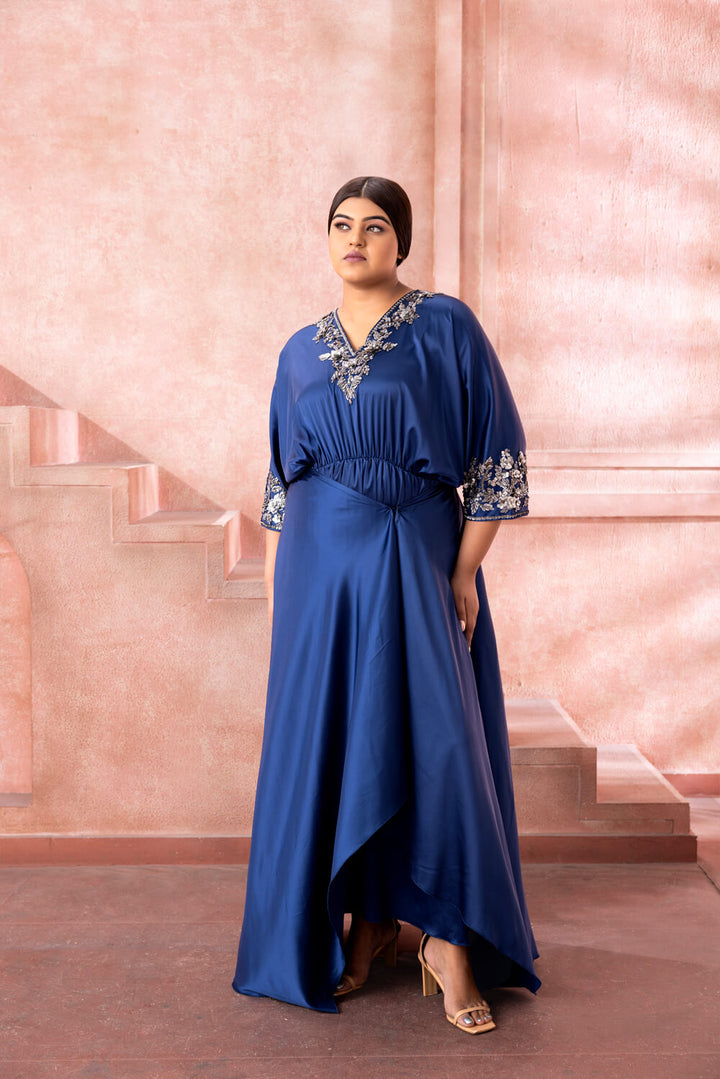 Naira- Royal Blue wrap kaftan - NSL FASHION PVT LTD