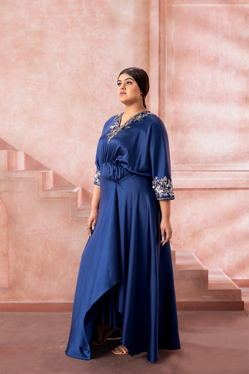 Naira- Royal Blue wrap kaftan - NSL FASHION PVT LTD