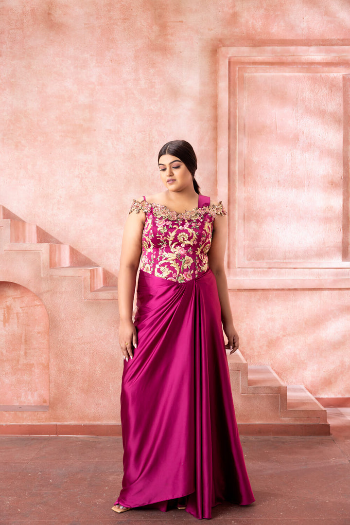 Deep Magenta Saree Gown