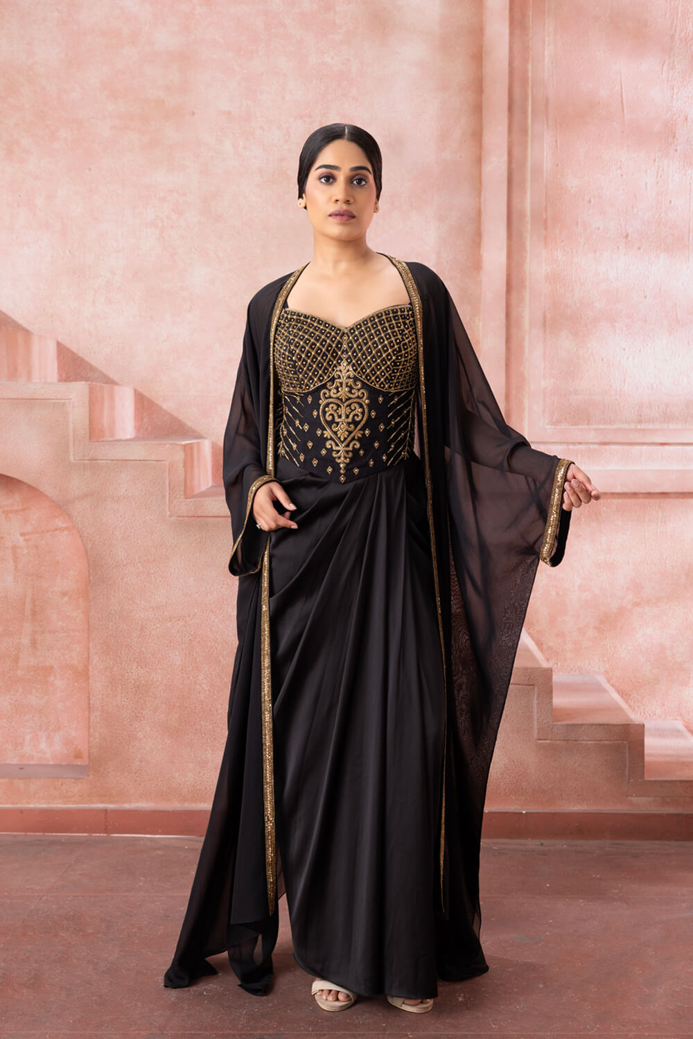 Vedika-Black satin gown