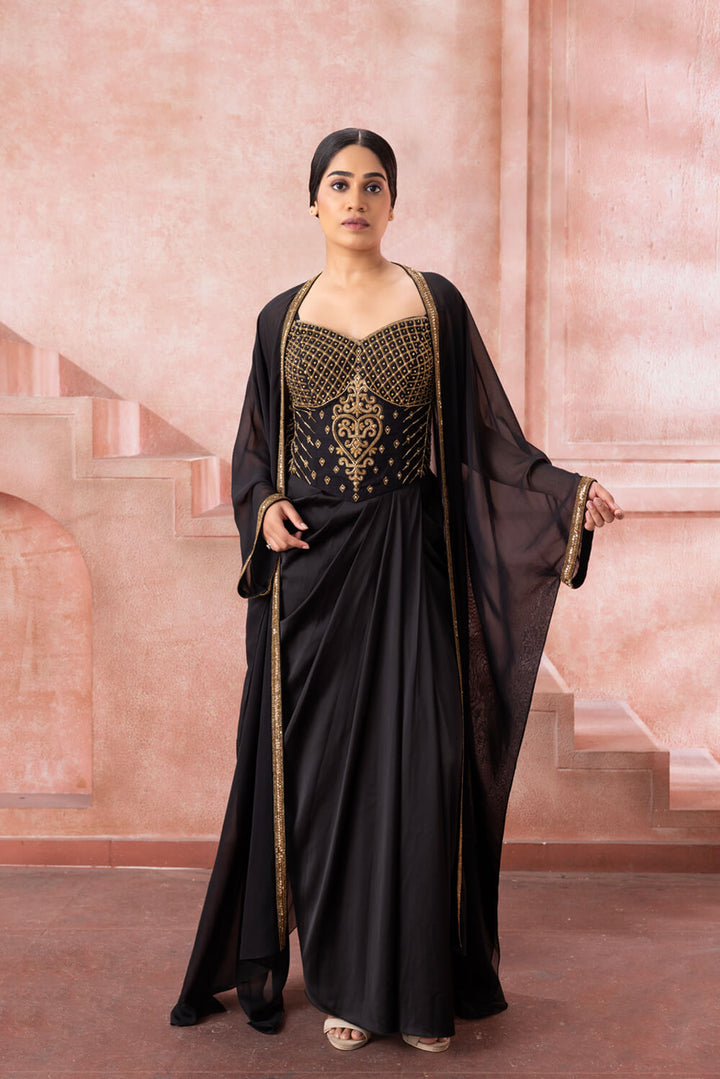 Vedika-Black satin gown