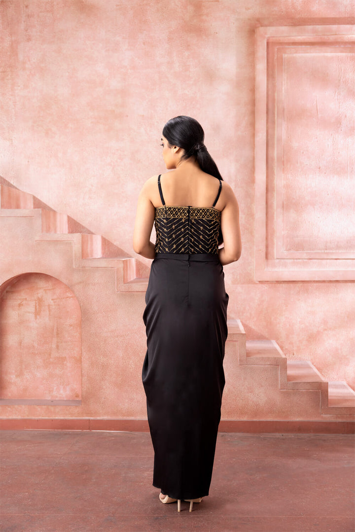 Vedika-Black satin gown
