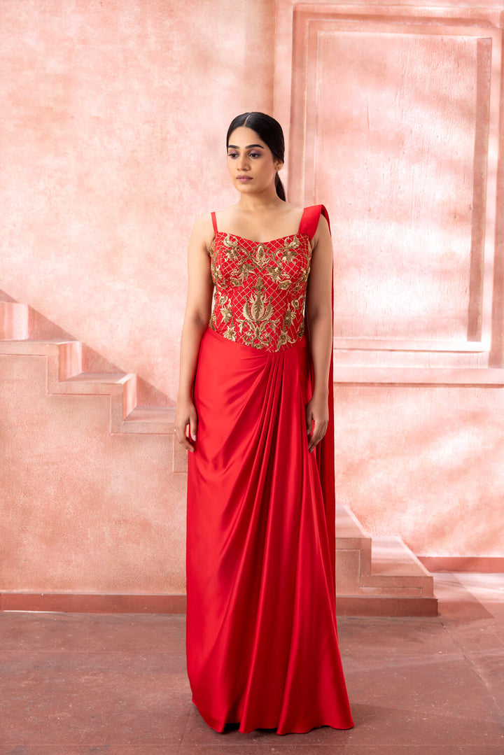 Imperial Red Saree Gown