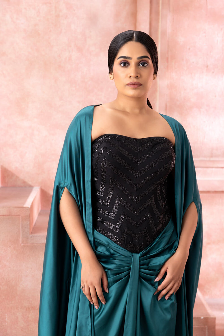 Samaira- Teal gown with cape