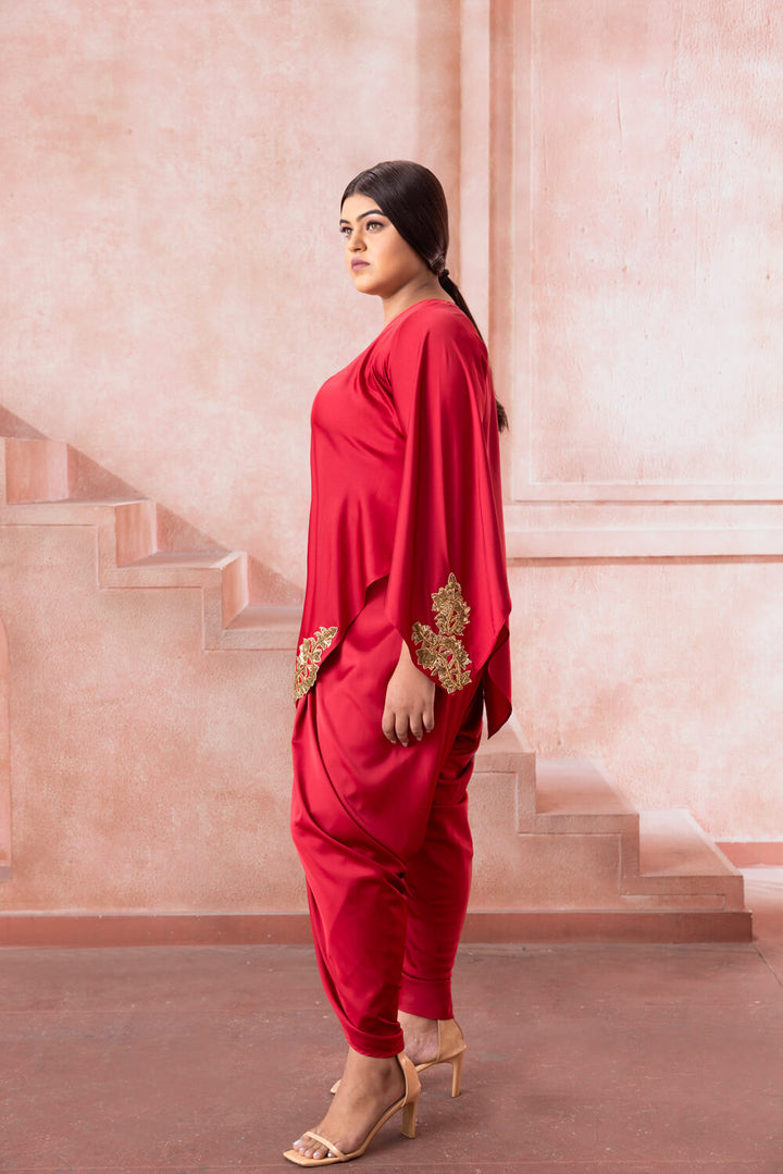 Vyana-Red Tunic with Cowl Pants