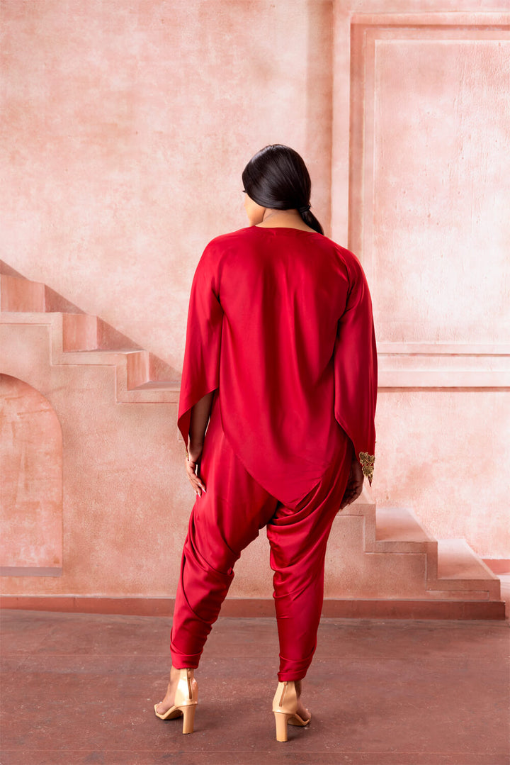 Vyana-Red Tunic with Cowl Pants