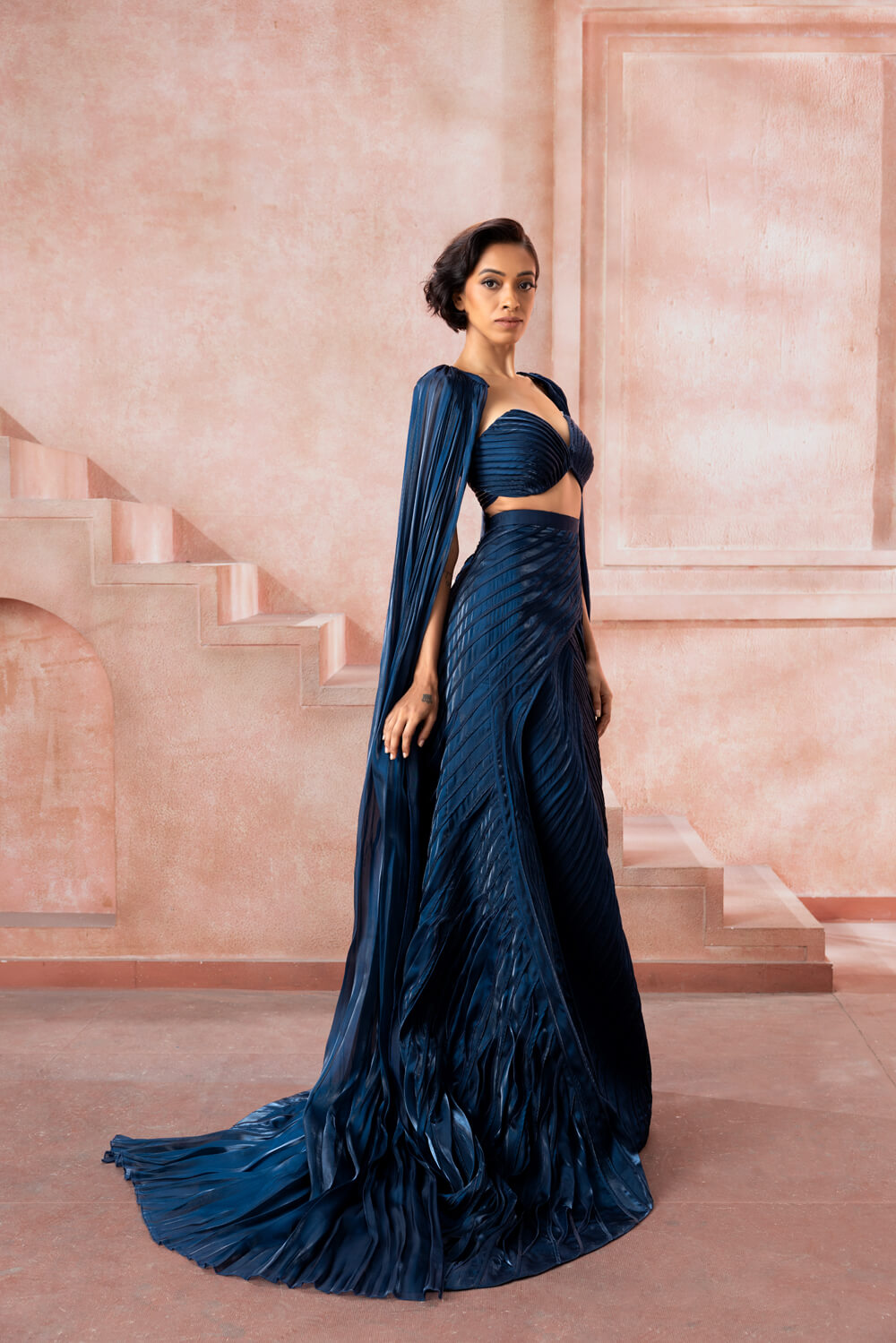 Azure Drape-Skirt Set