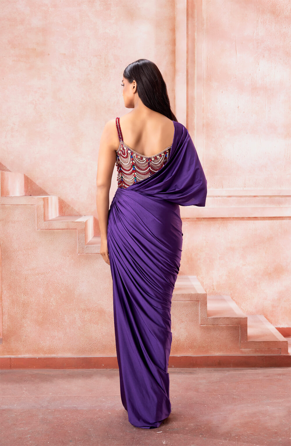 Amethyst- Purple Draped Embellished Gown