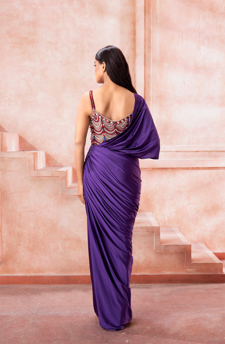 Amethyst- Purple Draped Embellished Gown