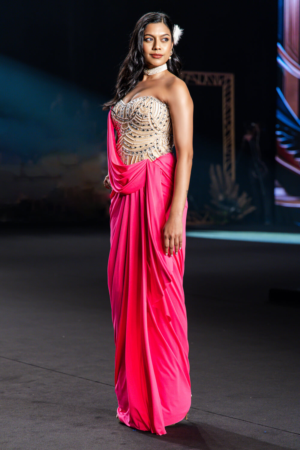 Nina - Hot Pink & Nude Corset Cocktail Skirt Set - NSL FASHION PVT LTD