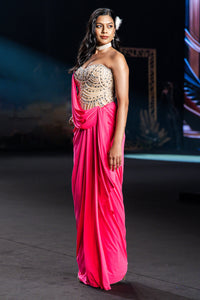 Nina - Hot Pink & Nude Corset Cocktail Skirt Set - NSL FASHION PVT LTD