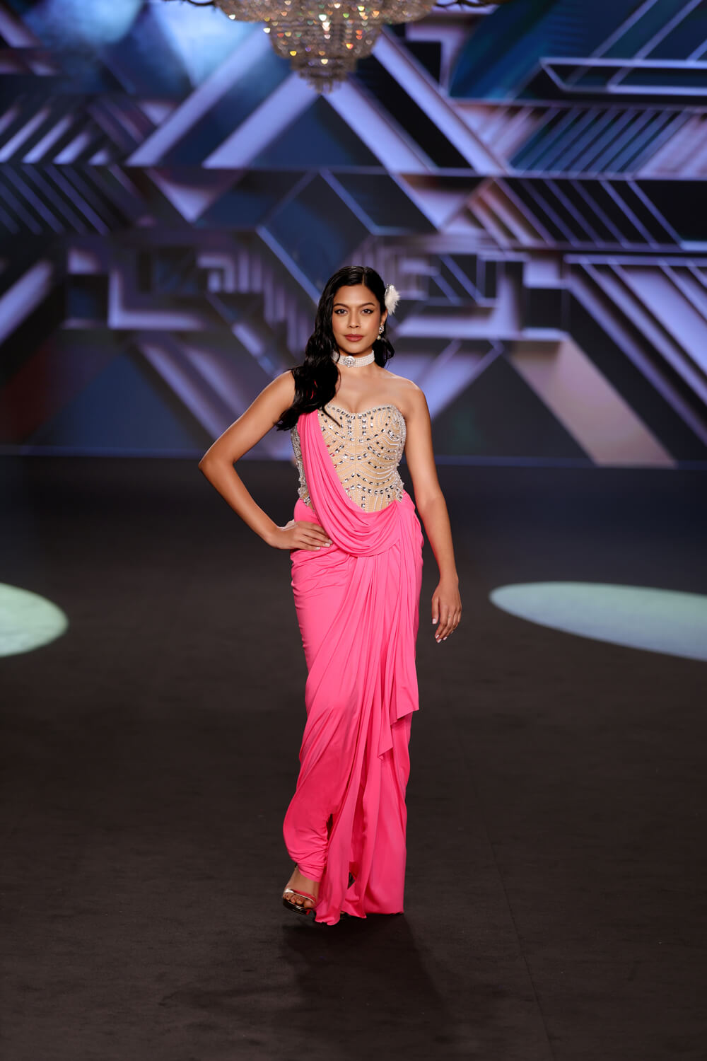 Nina - Hot Pink & Nude Corset Cocktail Skirt Set - NSL FASHION PVT LTD