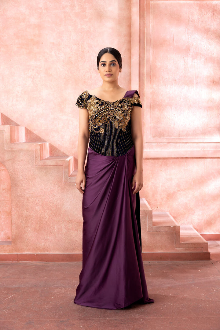 Purple Saree Gown - NSL FASHION PVT LTD
