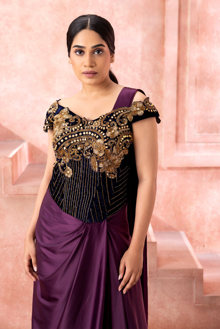 Purple Saree Gown - NSL FASHION PVT LTD