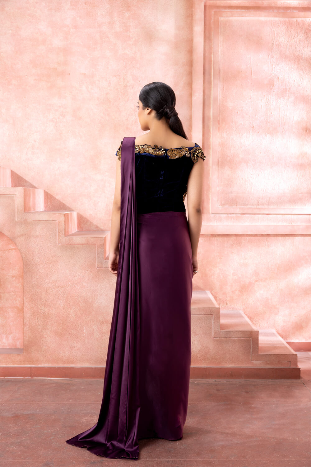 purple saree dress Purple Saree Gown With Belt