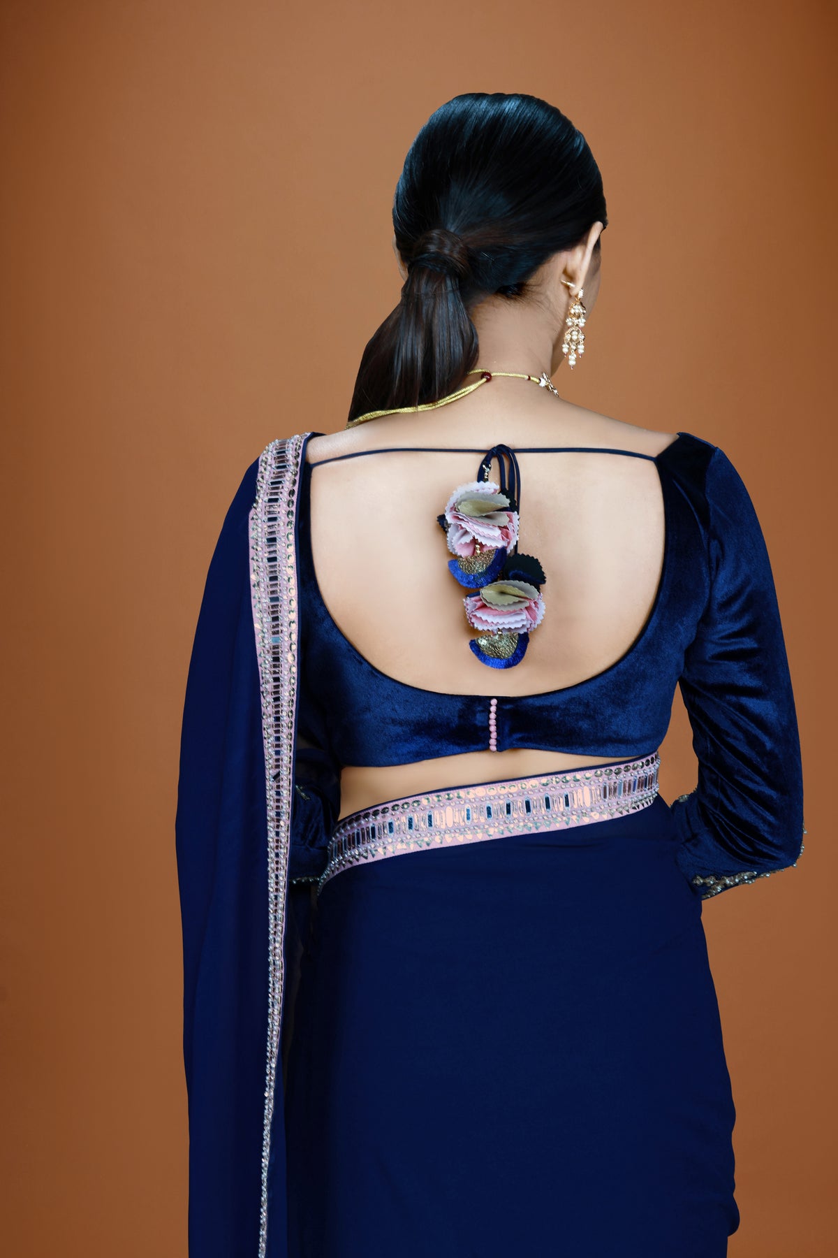 RAAVEE - Prussian Blue Georgette Embroidered Saree - NSL FASHION PVT LTD