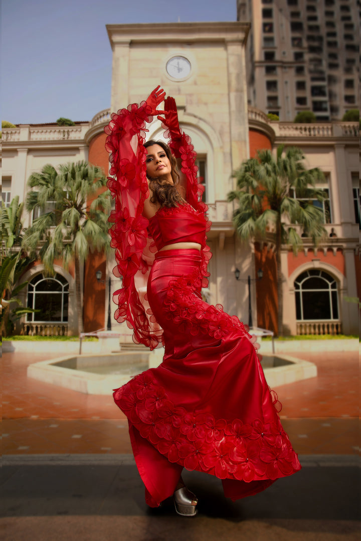 Crimson Red Skirt Set