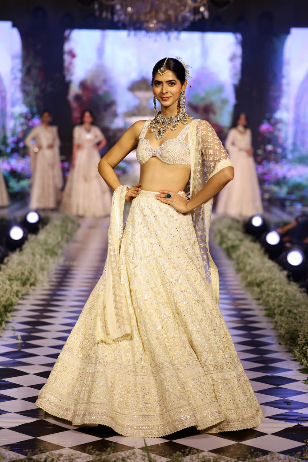 Opulent Crystal & Pearl White Lehenga Set with Mirror Dupatta - NSL FASHION PVT LTD