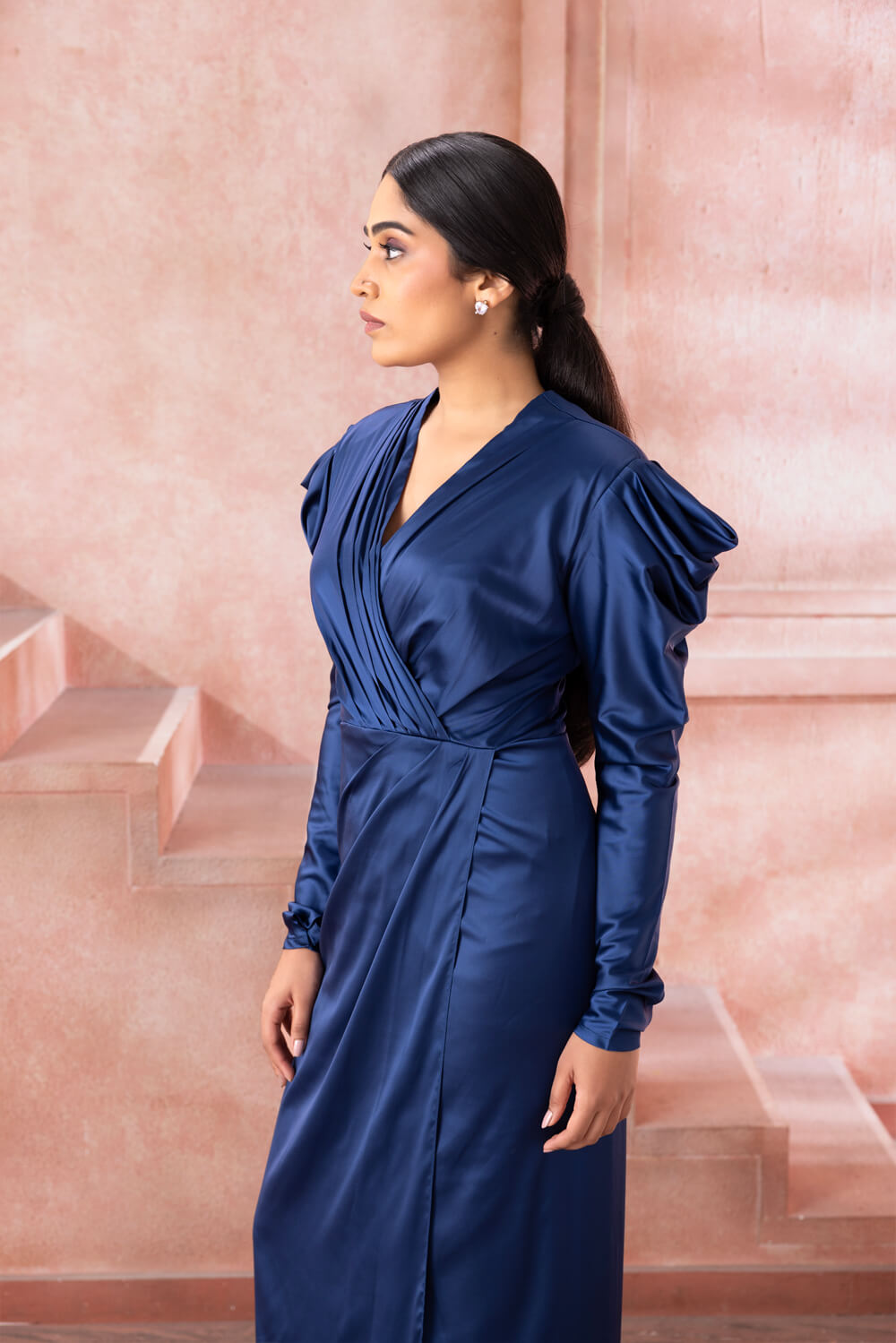 Rehna- Royal Blue Draped Gown - NSL FASHION PVT LTD