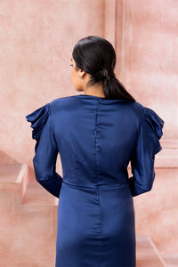 Rehna- Royal Blue Draped Gown - NSL FASHION PVT LTD