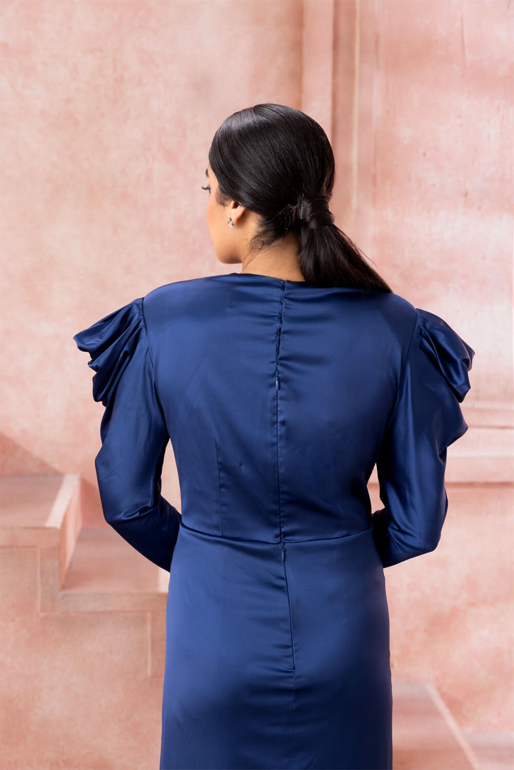 Rehna- Royal Blue Draped Gown - NSL FASHION PVT LTD