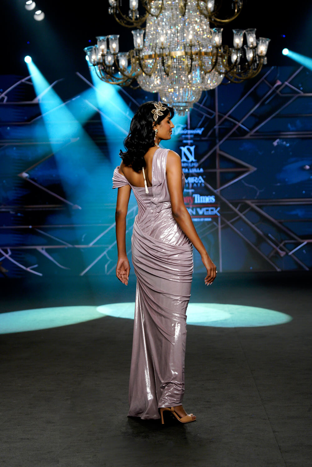 Rene - Metallic Mauve One Shoulder Gown - NSL FASHION PVT LTD