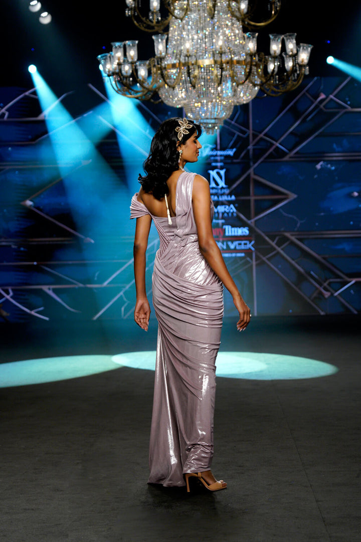 Rene - Metallic Mauve One Shoulder Gown - NSL FASHION PVT LTD