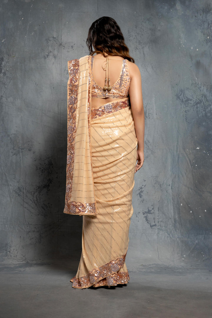 Rose Gold Georgette Embellished Saree Set - NSL FASHION PVT LTD