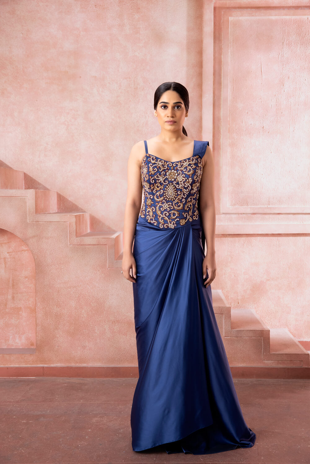 Royal Blue Saree Gown | Buy Designer Couture Online Royal Blue Saree Gown | Buy Designer Couture Online
