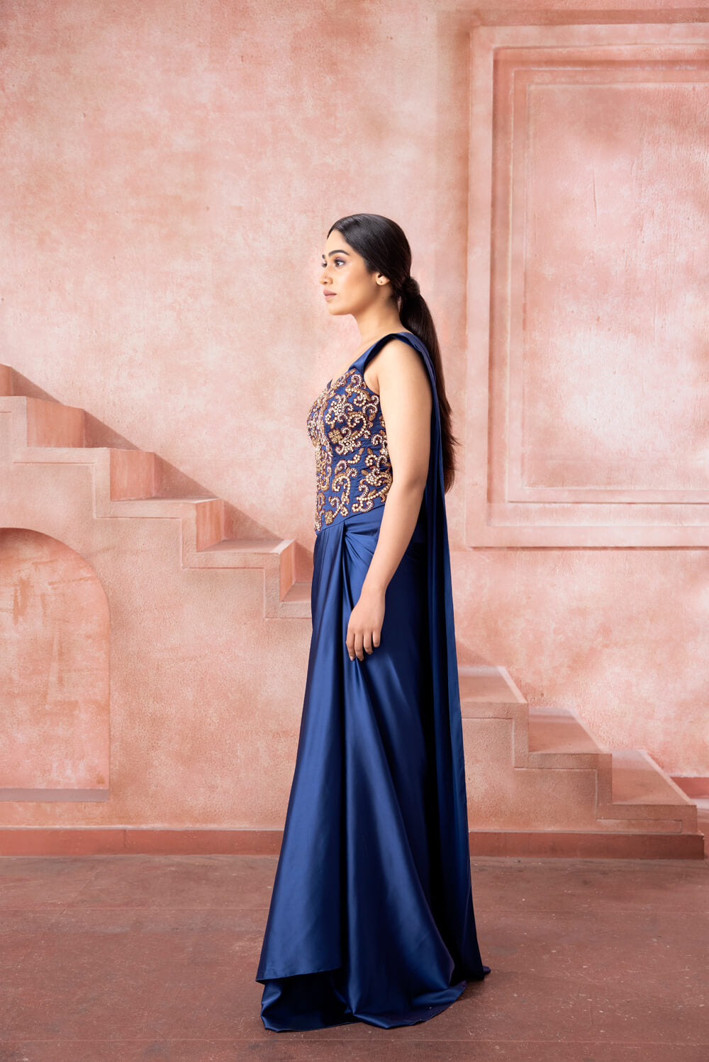 Royal Blue Saree Gown - NSL FASHION PVT LTD