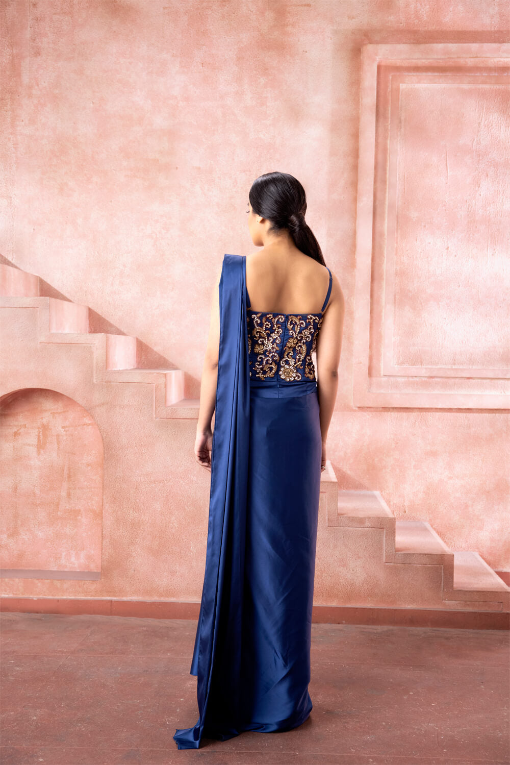 Royal Blue Saree Gown - NSL FASHION PVT LTD