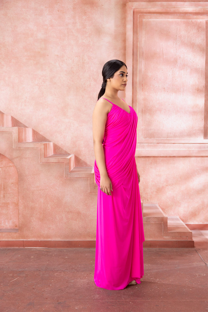 Sakura - Fuchsia Pink Draped Gown - NSL FASHION PVT LTD