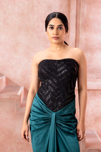Samaira- Teal gown with cape - NSL FASHION PVT LTD