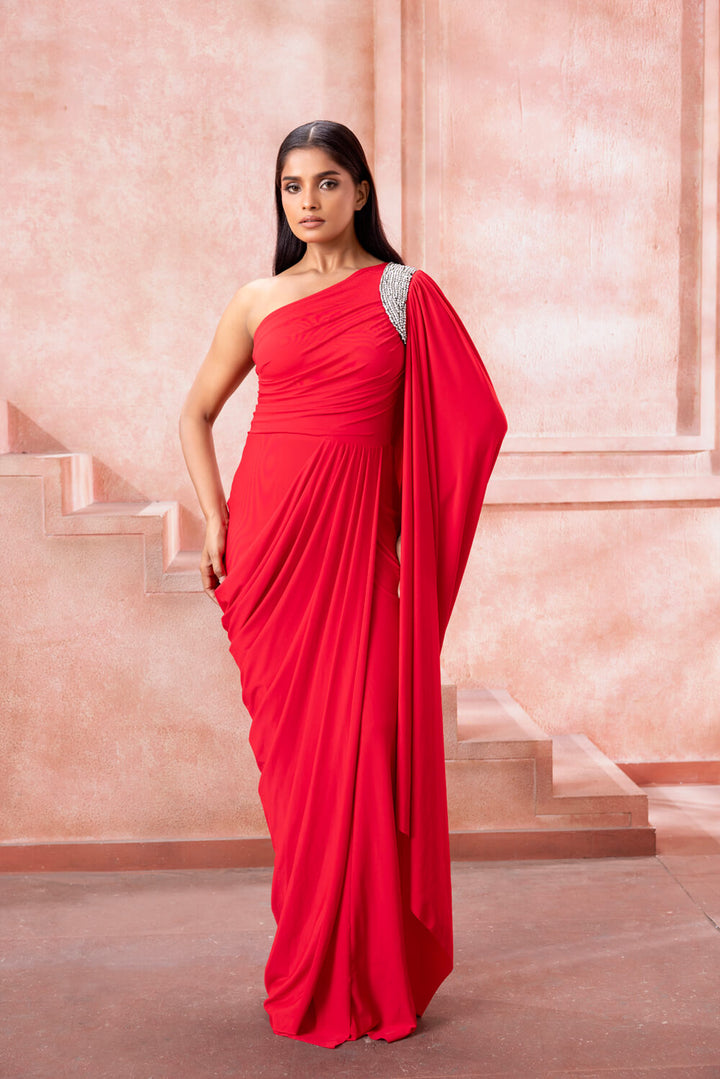Scarlet - Scarlet Red One Shoulder Gown - NSL FASHION PVT LTD