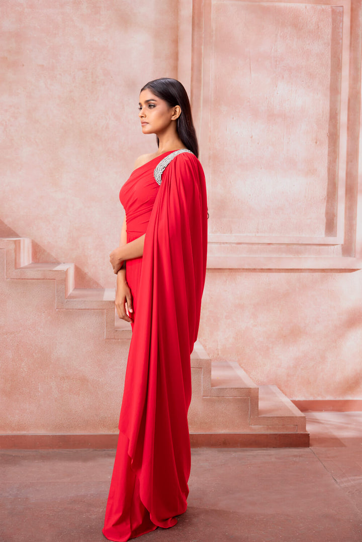 Scarlet - Scarlet Red One Shoulder Gown - NSL FASHION PVT LTD