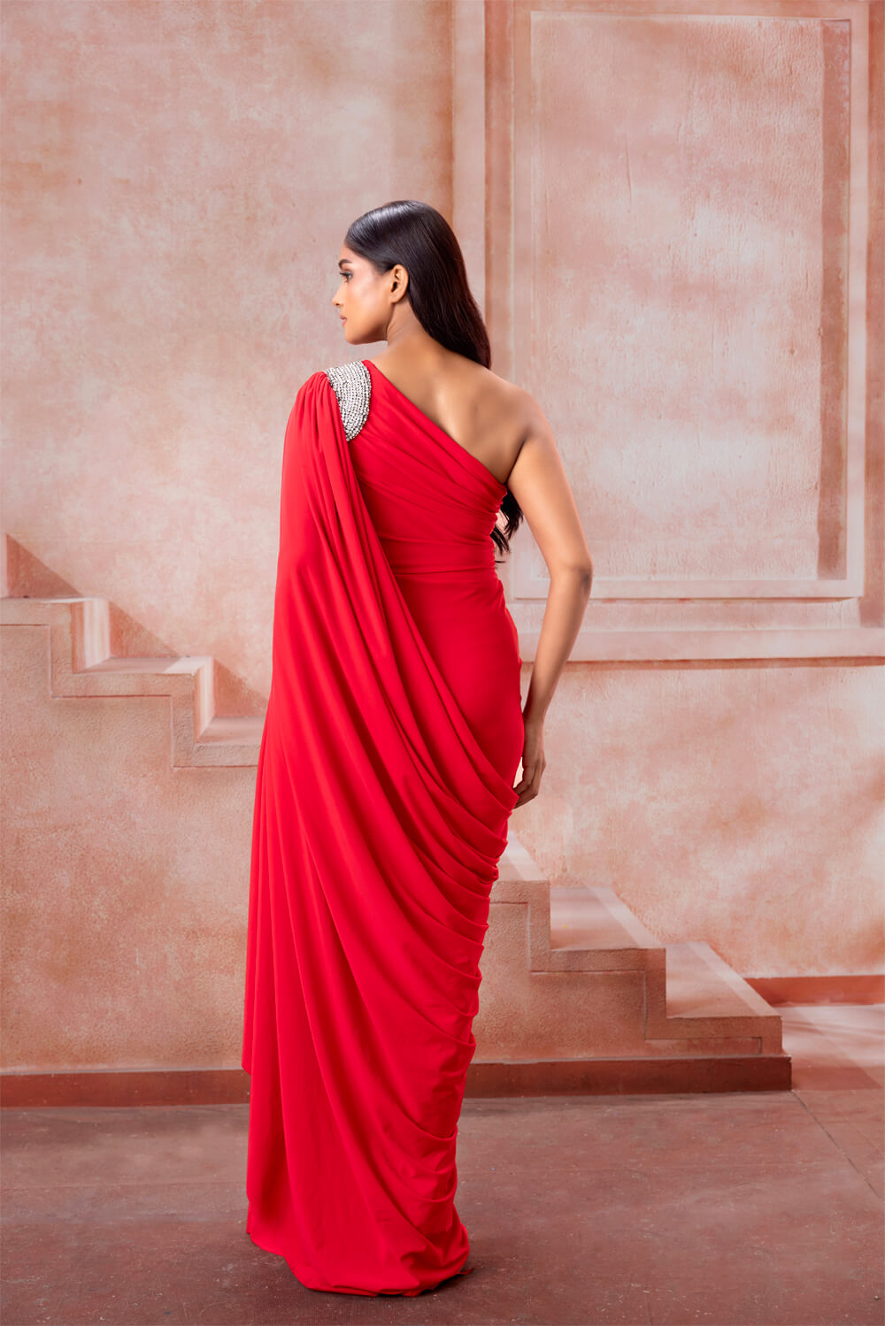 Scarlet - Scarlet Red One Shoulder Gown - NSL FASHION PVT LTD