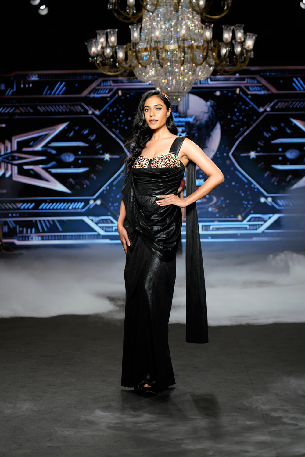 Shaya - Black Embellished Saree Gown - NSL FASHION PVT LTD