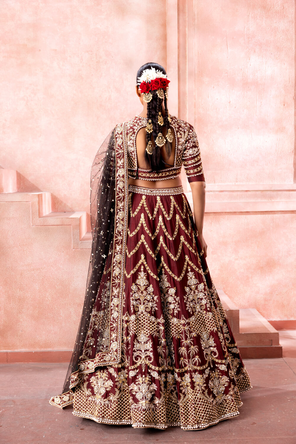 Sitara- Cocoa Maroon Lehenga - NSL FASHION PVT LTD