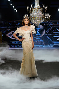 Talia - Ivory Lace Gown with 3D floral Embellishment - NSL FASHION PVT LTD