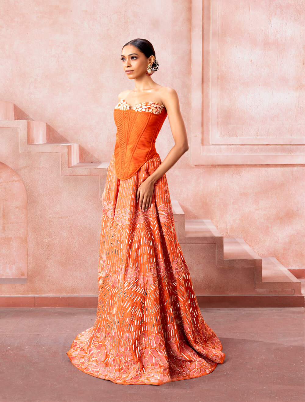Tangerine Aura - Skirt Set - NSL FASHION PVT LTD