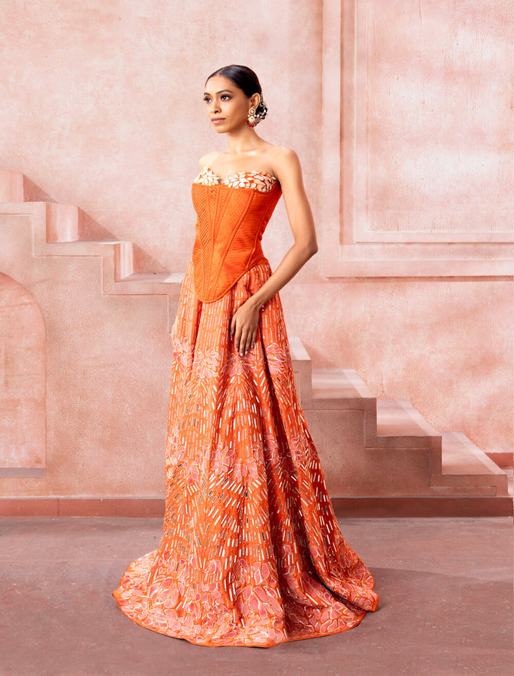 Tangerine Aura - Skirt Set - NSL FASHION PVT LTD