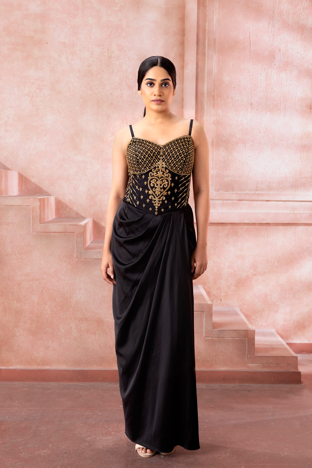 Vedika-Black satin gown - NSL FASHION PVT LTD