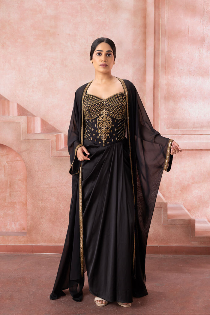 Vedika-Black satin gown - NSL FASHION PVT LTD